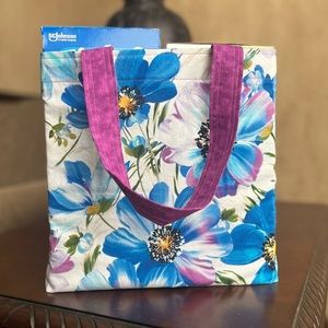 Go-green grocery tote reusable tote handmade turquoise flowers gift tote